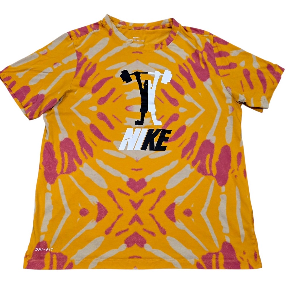 Nike Dri-FIT Tie Dye Graphic T-Shirt Yellow Pink Men's Large L Training Gym